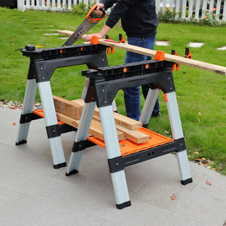 PonyWork – 2-Pack Folding Sawhorses with Clamps