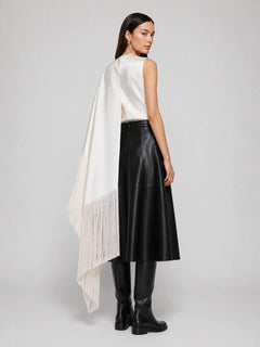 FringeFlow – Asymmetric Fringe Drape Top