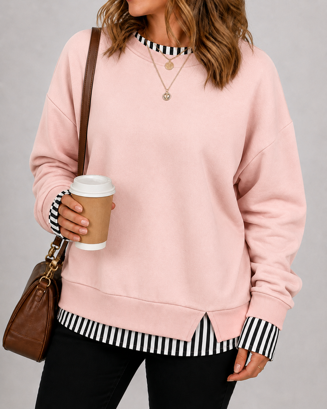 LayerEase – Women’s Faux Two-Piece Crewneck Sweatshirt