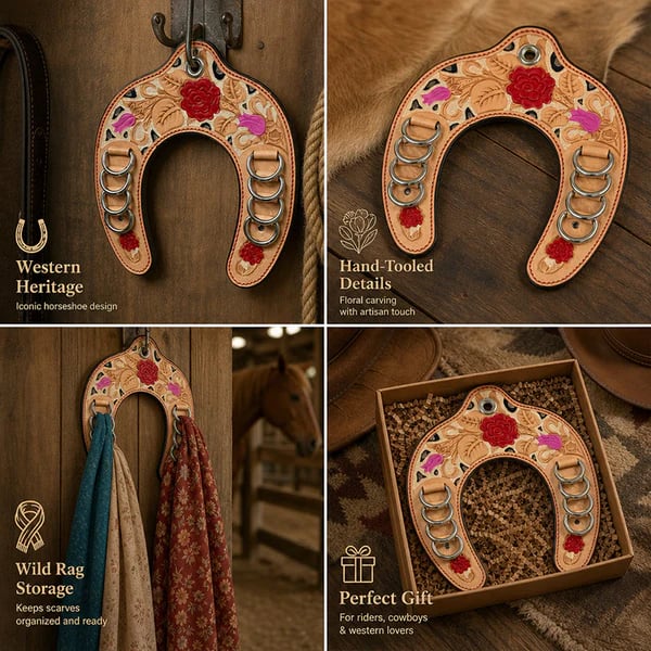 RagShoe – 🔥 Handcrafted Leather Horseshoe Wild Rag Holder | Western Scarf & Bandana Organizer 📦