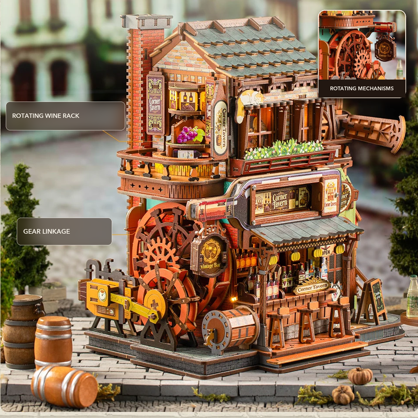 TavernTwist – Corner Tavern DIY Mechanical Wooden Model Kit