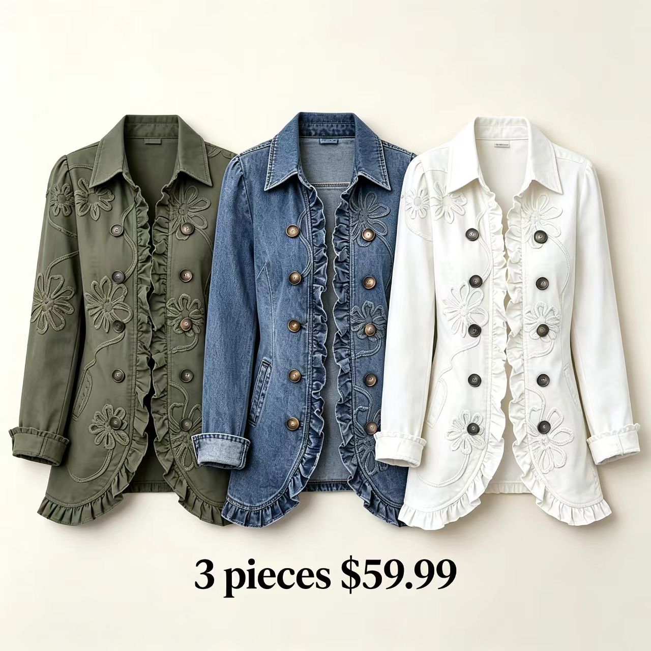 Floravia – Floral Embroidered Ruffle Utility Jacket