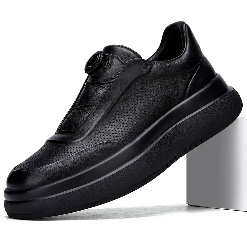 DialStride – Genuine Leather Round-Toe Casual Sneakers
