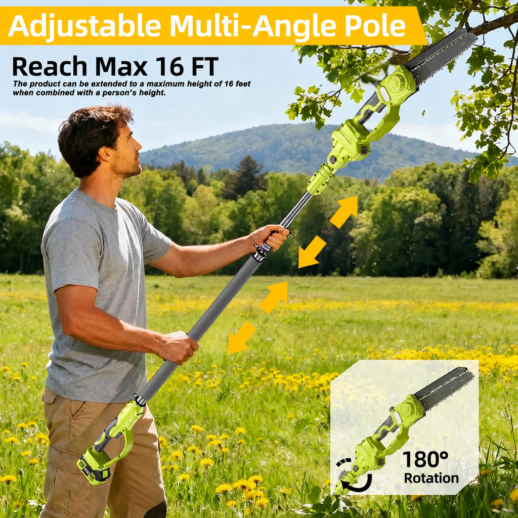 LimbReach – 🔥🌳 2-in-1 Mini Chainsaw: Cordless Electric Pruning Saw with Telescopic Pole & 21V Batteries