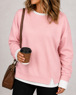 LayerEase – Women’s Faux Two-Piece Crewneck Sweatshirt