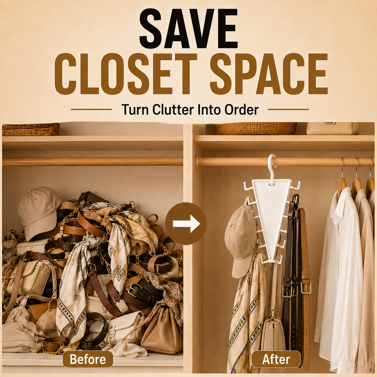 ✨ SwivelNest – 12-Hook V-Shaped Closet Organizer for Hats, Belts, Scarves & Bags