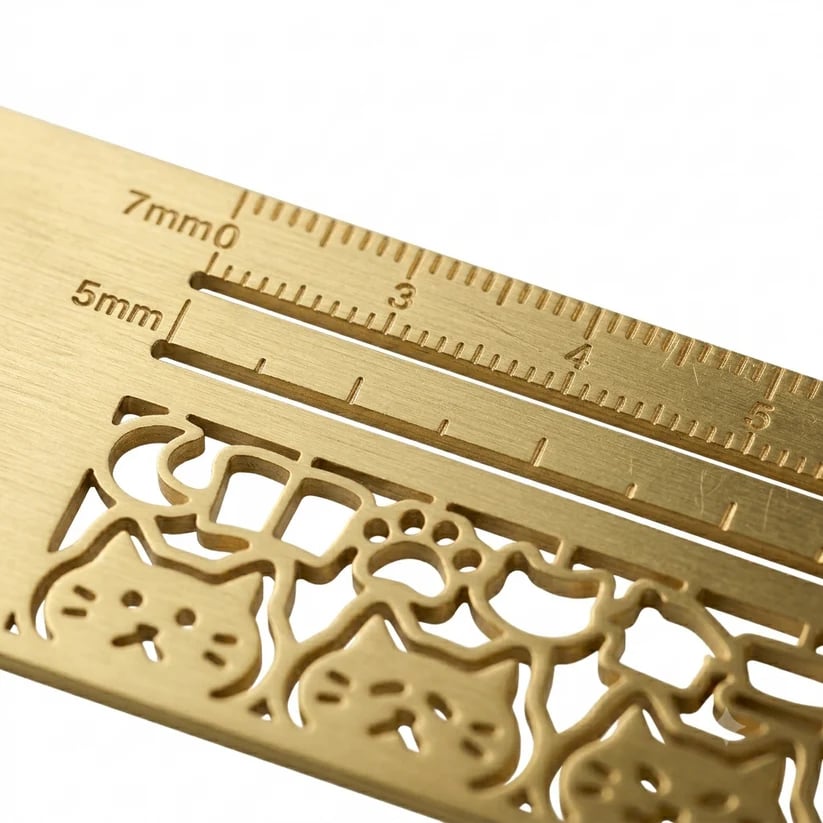 PurrMark – Hollow Cat Brass Bookmark & 15cm Ruler