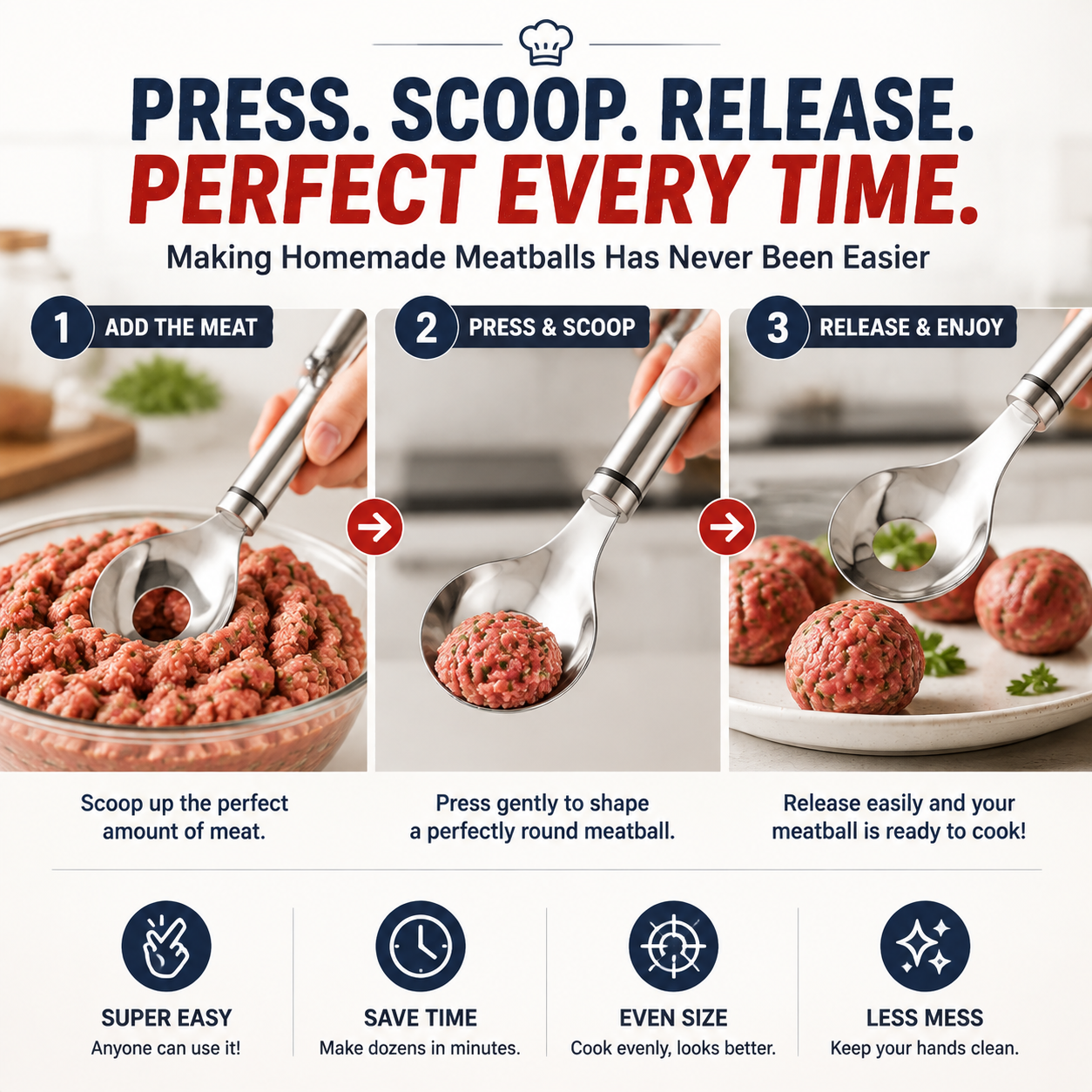 🍝 MeatballMate – 2-Pack Stainless Steel Meatball Maker Spoon for Mess-Free Shaping