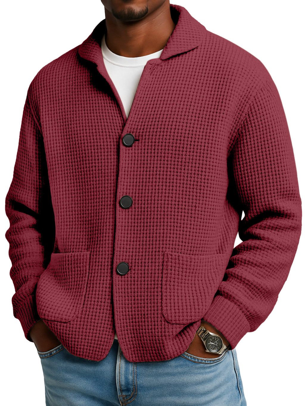 WaffleEase – Men’s Textured Knit Cardigan Jacket