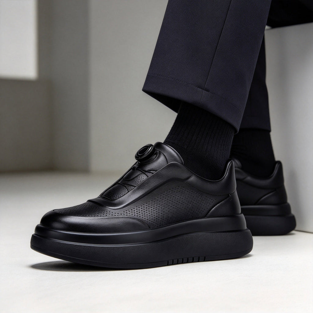 DialStride – Genuine Leather Round-Toe Casual Sneakers