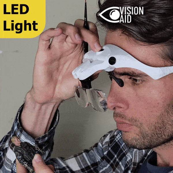 VisionAid – Headband Magnifier with LED Light and 5 Lenses for Close-up Work