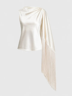 FringeFlow – Asymmetric Fringe Drape Top