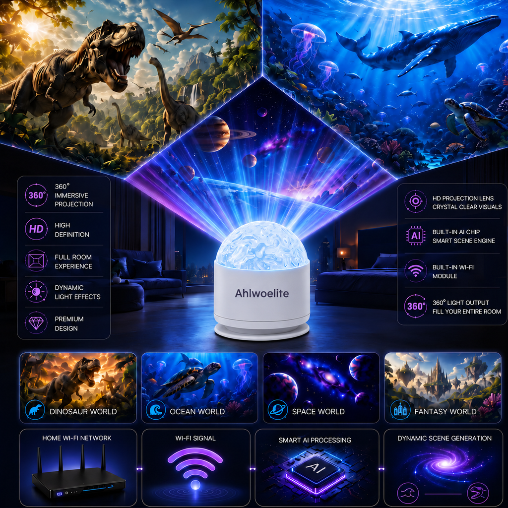 NebulaDome – 360° Smart Holographic Galaxy & Ocean Night Light Projector