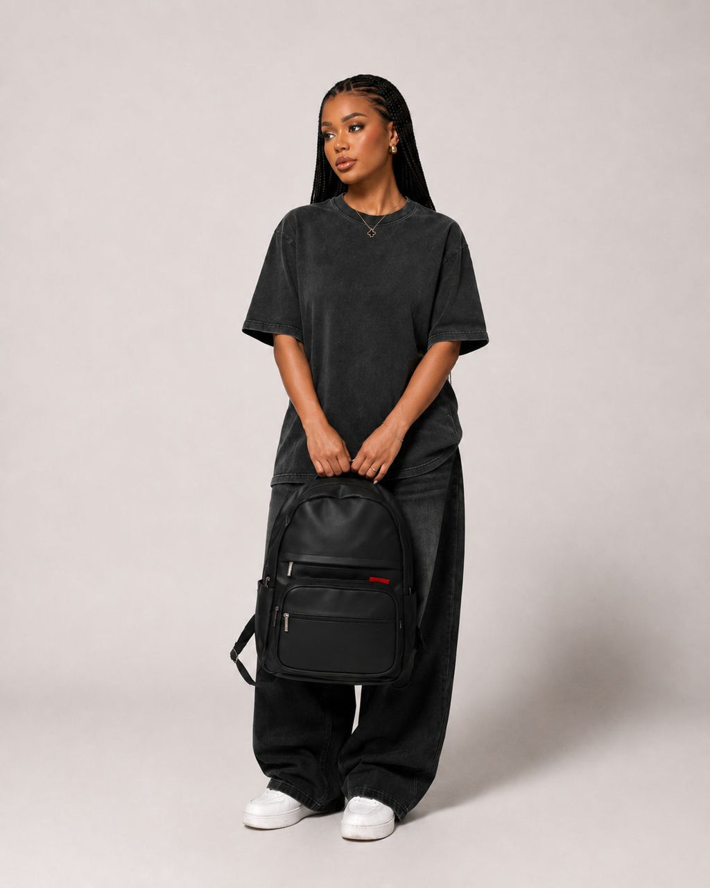 RedCore – Black Vegan Leather Laptop Backpack