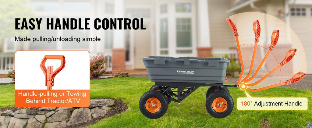 【SummerFinds】VEVOR Poly Garden Dump Cart with Easy to Assemble Steel Frame, 2-in-1 Convertible Handle, 13 Inch Tires, Max Capacity 600-1500 lbs, Utility Wheelbarrow Productivity Yard