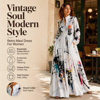 CanvasFlow – Women's Artistic Print Long-Sleeve Maxi Dress