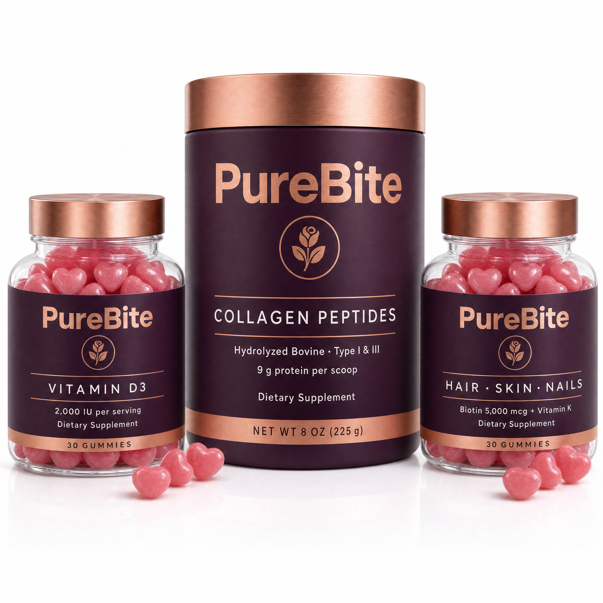 GlowTrio – Collagen Peptides, Hair · Skin · Nails & Vitamin D3 Beauty Bundle
