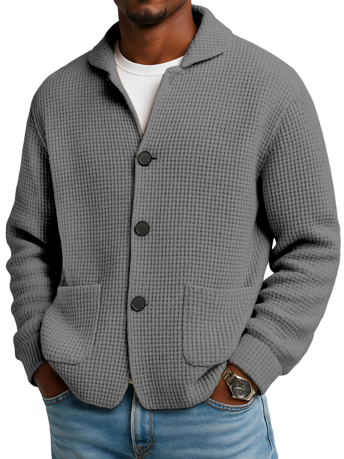 WaffleEase – Men’s Textured Knit Cardigan Jacket