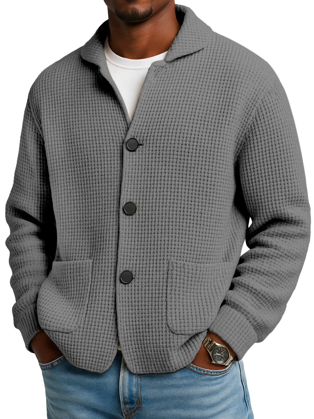 WaffleEase – Men’s Textured Knit Cardigan Jacket