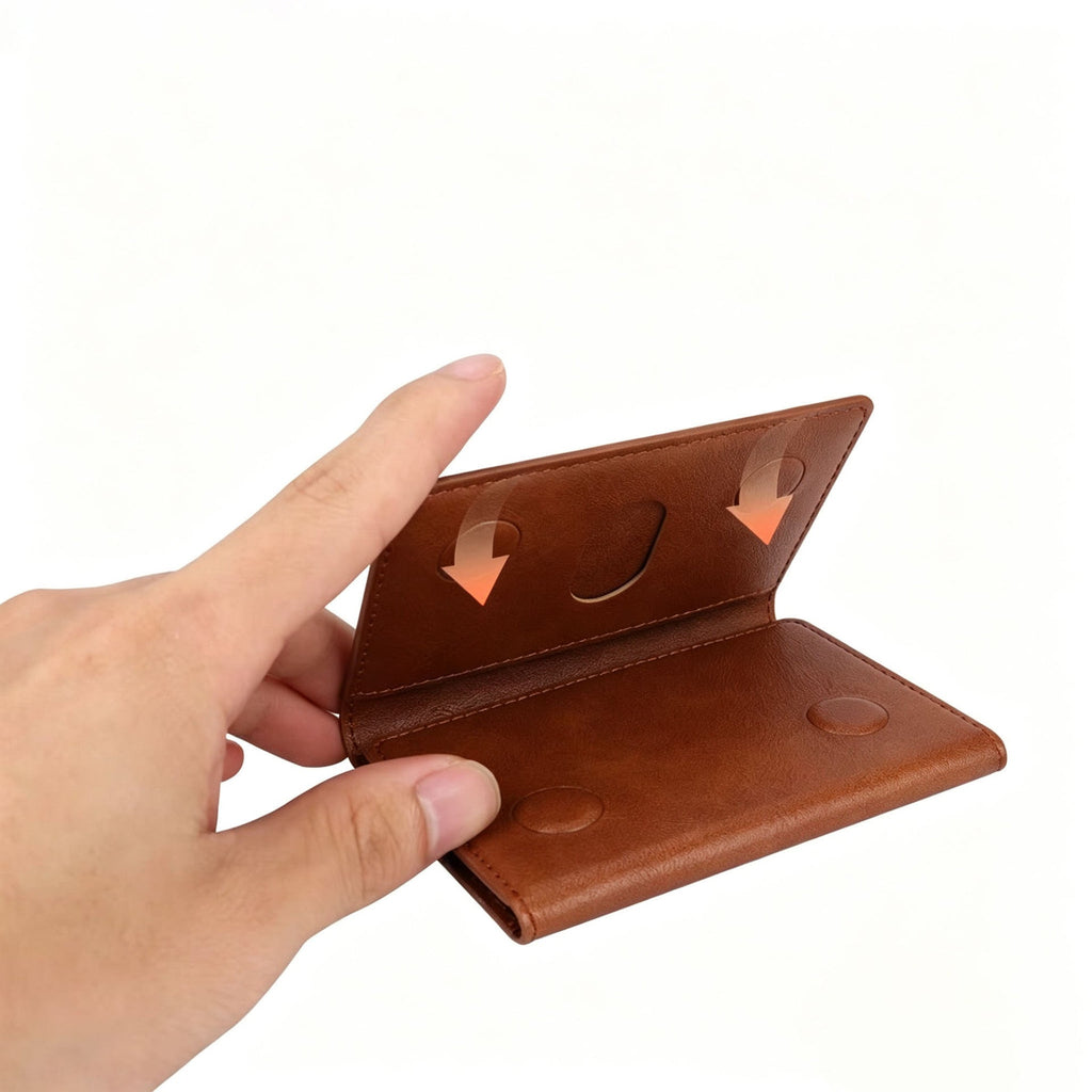 FoldMate – Tri-Fold MagSafe Leather Card Holder & Phone Kickstand