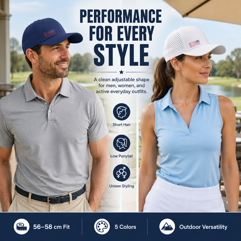 BreezeRound – Quick-Dry Perforated Golf Trucker Cap, Breathable & Adjustable