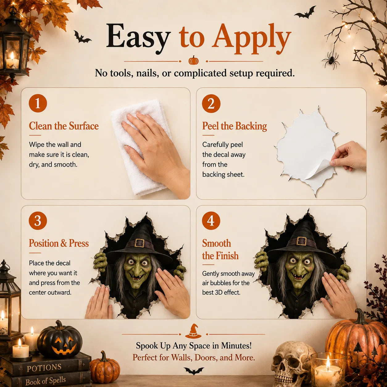 3D Witch Break Through Wall Decal