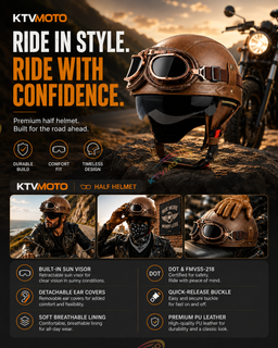 AviatorRide – Vintage PU Leather DOT Motorcycle Half Helmet with Goggles
