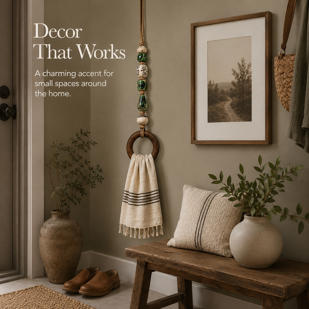 TerraLoop – Decorative Beaded Towel Hanger with Wooden Ring