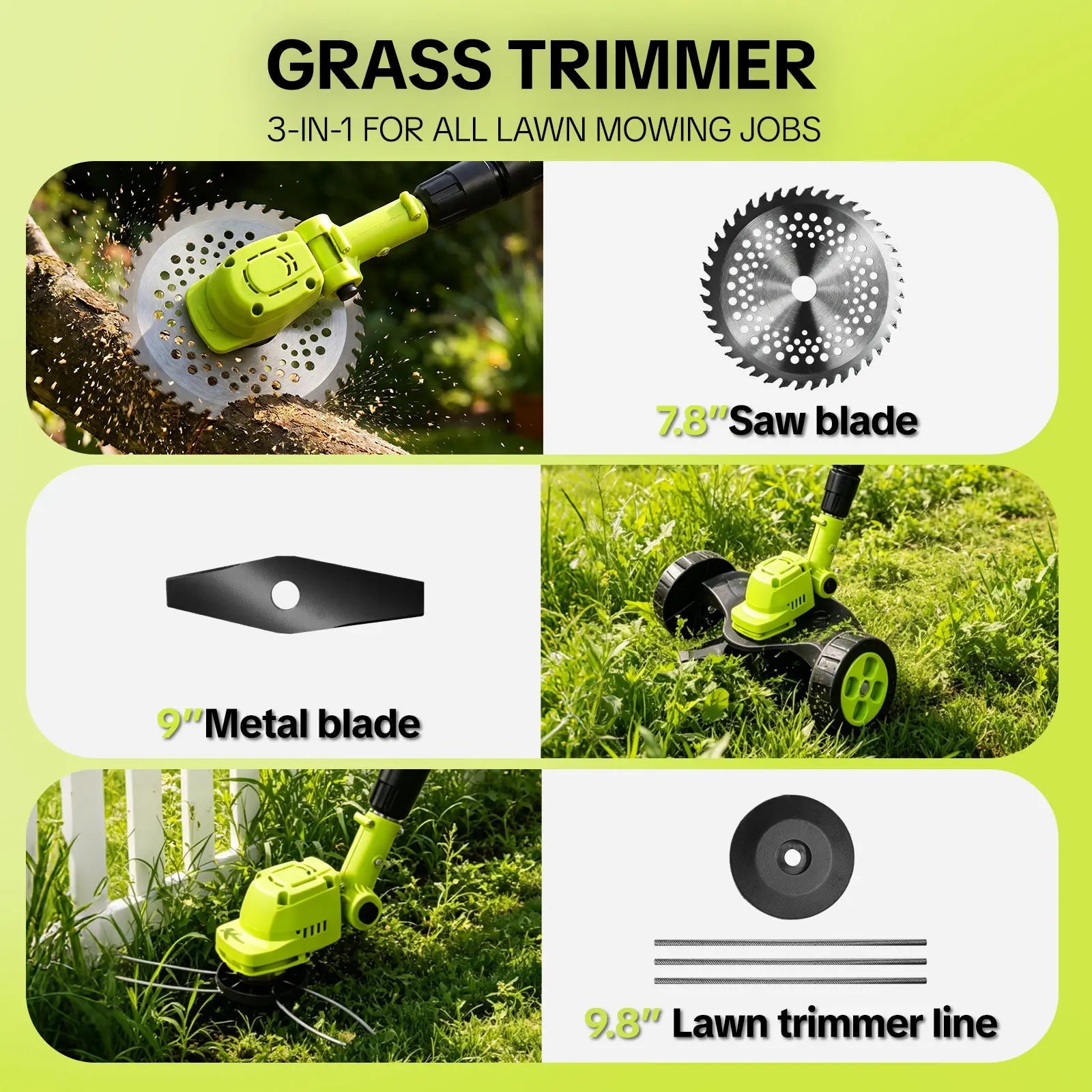TrimTrio – 3-in-1 Cordless Lawn Mower, Grass Trimmer & Edger with 21V Batteries
