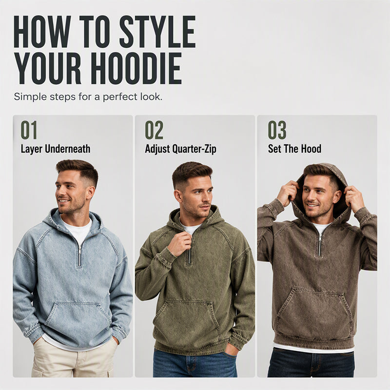 ✨ UrbanEase – Men’s Denim-Inspired Zip Hoodie 👖
