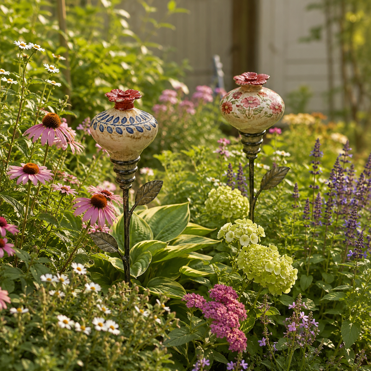 NectarCharm – Vintage Ceramic Hummingbird Feeder Garden Stake