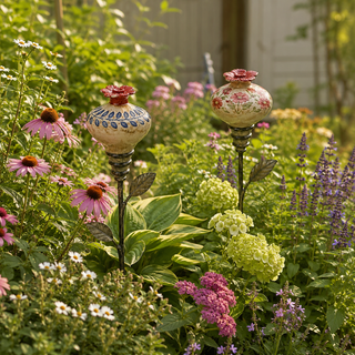 NectarCharm – Vintage Ceramic Hummingbird Feeder Garden Stake