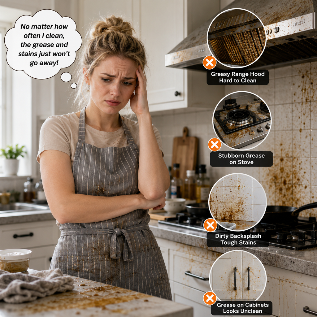 Stubborn kitchen grease and difficult kitchen cleaning