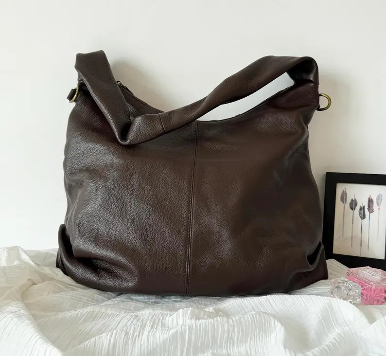 SoftDrape – Genuine Leather Hobo Tote Shoulder Bag