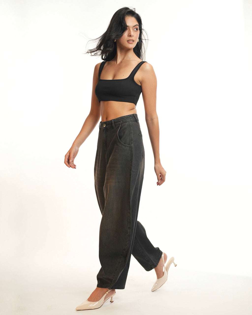BarrelBloom – High-Rise Barrel Cut Wide-Leg Denim