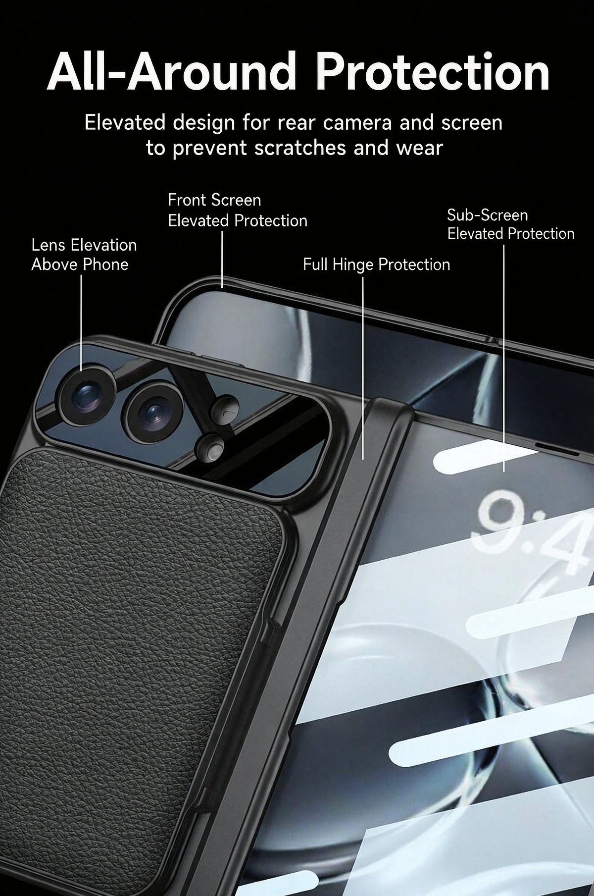 ⭐PrismFold – Magnetic Leather Wallet Stand Case with Screen Glass Film for iPhone Duo