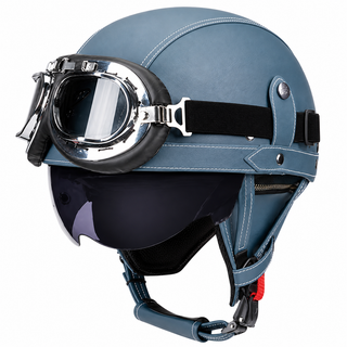 AviatorRide – Vintage PU Leather DOT Motorcycle Half Helmet with Goggles
