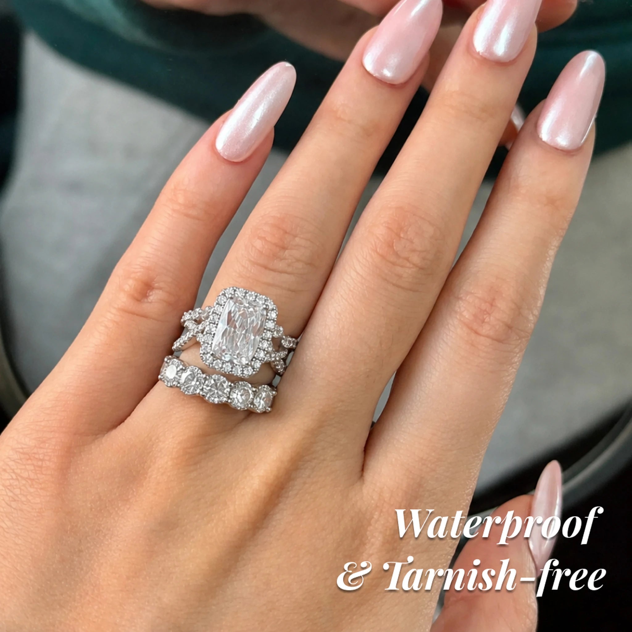 RadiantStack – 3-Piece Radiant-Cut Halo Ring Set in 925 Sterling Silver