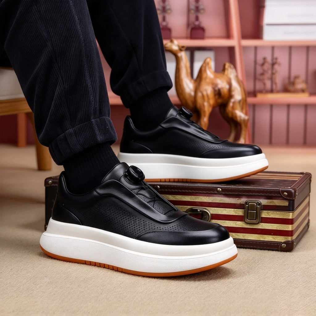 DialStride – Genuine Leather Round-Toe Casual Sneakers
