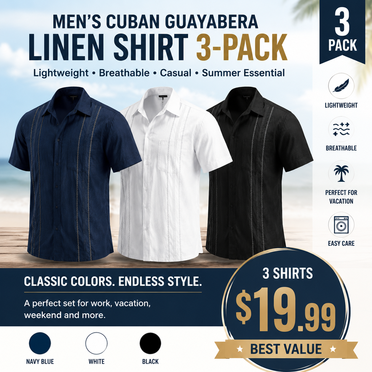 GuayaBreeze – Men's Cuban Guayabera Linen-Blend Short Sleeve Button-Down Shirt