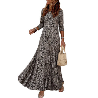 ✨ LeopardGrace – Women’s Leopard Print Long-Sleeve Maxi Dress
