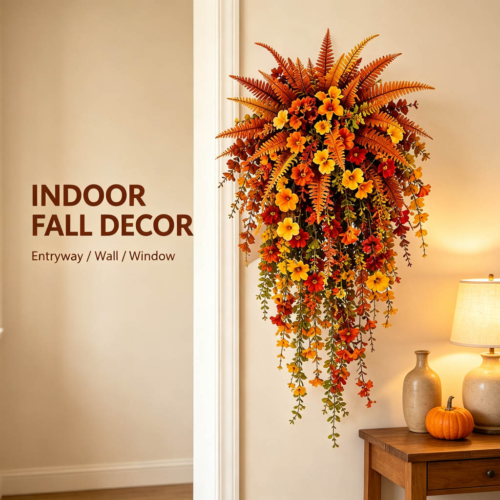 HarvestCascade – 💥🍂 Artificial Fall Harvest Hanging Basket for Autumn Porch & Door Decoration