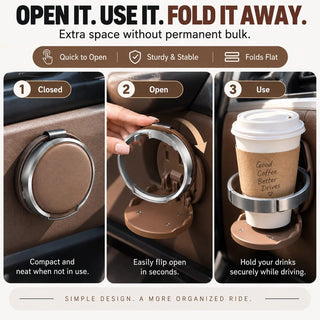 Foldable Car Cup Holder Open and Closed