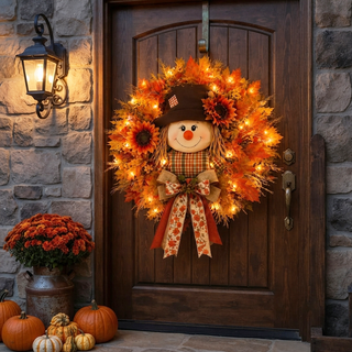 HarvestGlow – Lighted Scarecrow Fall Wreath