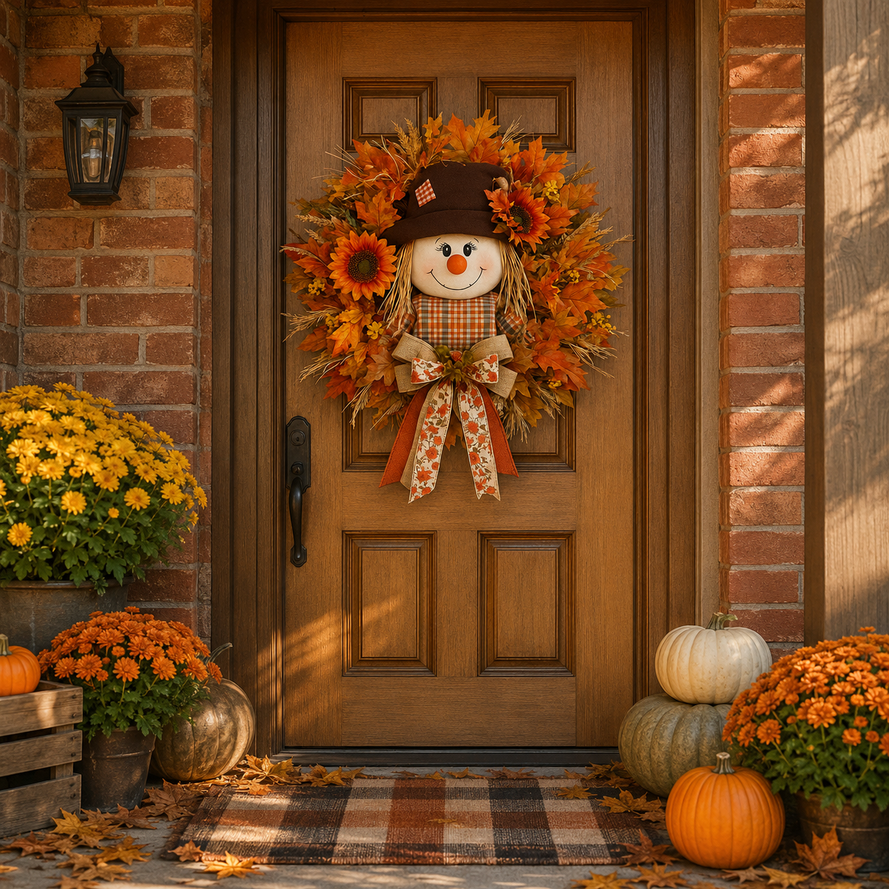 HarvestGlow – Lighted Scarecrow Fall Wreath