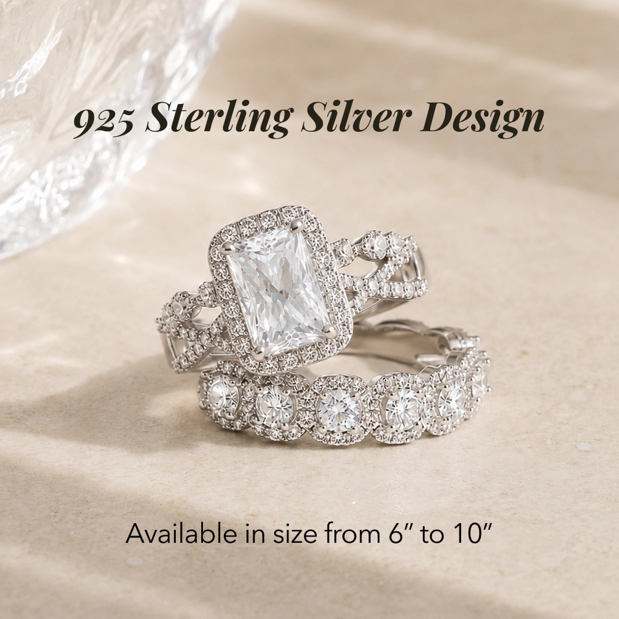 RadiantStack – 3-Piece Radiant-Cut Halo Ring Set in 925 Sterling Silver