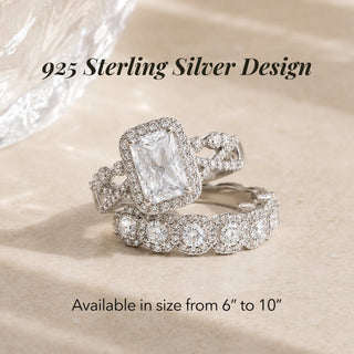 RadiantStack – 3-Piece Radiant-Cut Halo Ring Set in 925 Sterling Silver