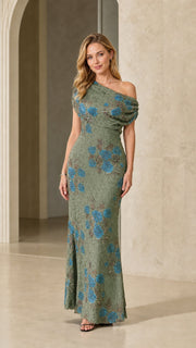 BloomGala – One-Shoulder Sequin Floral Evening Gown
