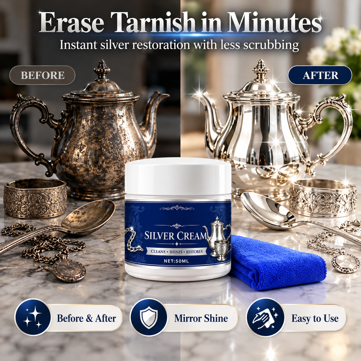 SilverRevive – Professional Instant-Restoration Silver Polishing Cream with Towel