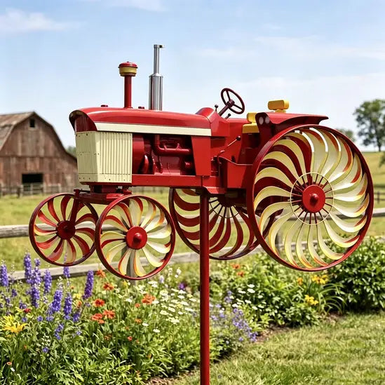 TractorTwirl – Handcrafted Vintage Tractor Wind Spinner with Ground Stake